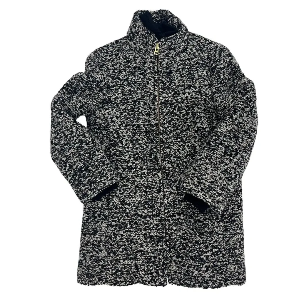 J Crew‎ Coat Italian Wool Lodge Tweed Zip Up in Boucle Speckled Black White 6P - Picture 8 of 12